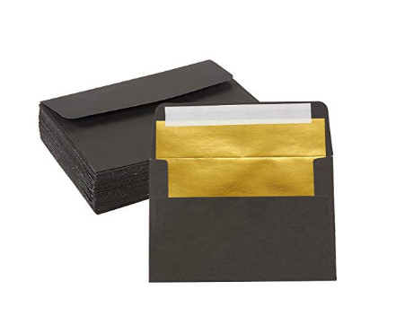 50 Packs Craft Paper Envelopes Wedding Invitation Use With Black Outside & Gold Inside