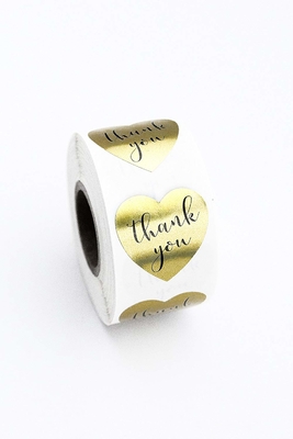 Gold Heart Shape Non Adhesive Stickers , Thank You Foil Sticker Labels