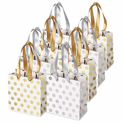 Small Kraft Paper Bags 6x5.5x2.8'' Matching Ribbon Handles Included