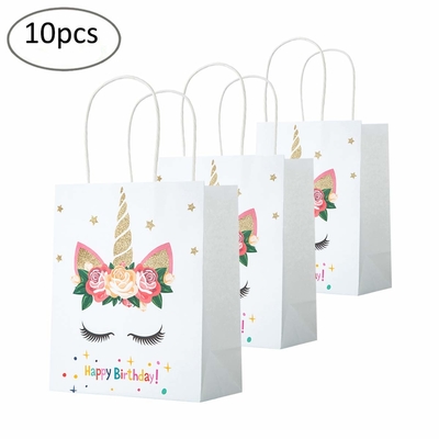 Unicorn Pattern Printed Paper Bags 120gsm Kraft Paper Made With Gold Glitter