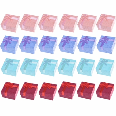 24pcs Assorted Color Paper Box Square Pattern For Ring / Earring / Jewelry