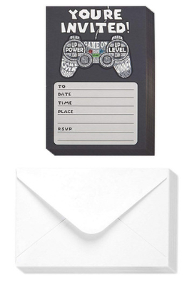 Video Game Theme Invitation Postcards Black Color Birthday Party Usage