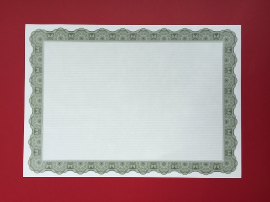 Green Border Plain Certificate Paper Parchment Made Custom Printing Available