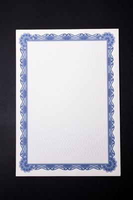 Plain White Certificate Paper Blue Border Hot Stamping Type For Printing