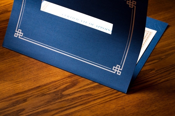 Rally Blue Certificate Paper Holder , Silver Hot Stamping Padded Certificate Folder