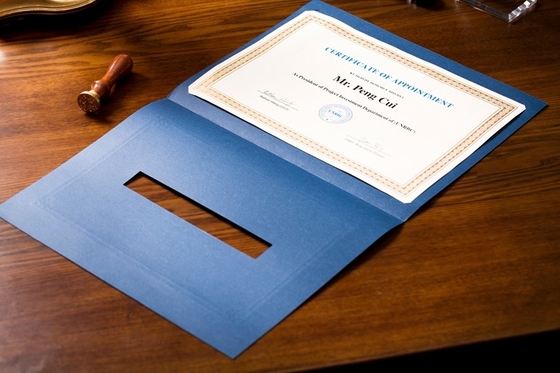 Rally Blue Certificate Paper Holder , Silver Hot Stamping Padded Certificate Folder
