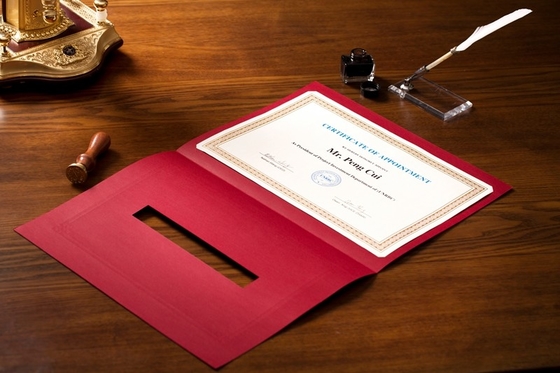 OEM / ODM Award Certificate Covers , Chinese Red Parchment Paper Certificate Holder