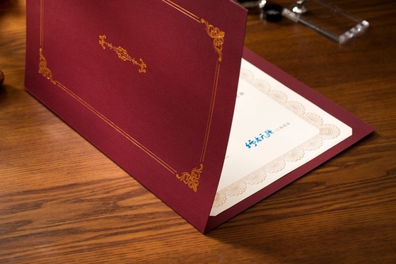Chinese Red Certificate Paper Holder , Hot Stamping Padded Certificate Covers