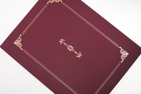 Chinese Red Certificate Paper Holder , Hot Stamping Padded Certificate Covers