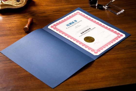 Silver Hot Stamping Padded Certificate Holder OEM / ODM In Rally Blue Color