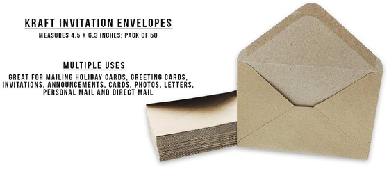 Brown Color Craft Paper Envelopes , 50 Pieces Contour Flap Envelopes