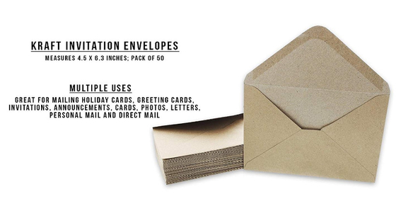 4.6x6.3 Inches Craft Paper Envelopes Contour Flap Style For Wedding / Graduation