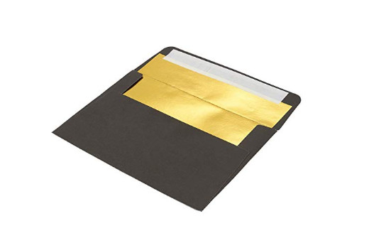 50 Packs Craft Paper Envelopes Wedding Invitation Use With Black Outside & Gold Inside