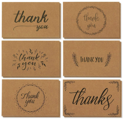 Handwritten Style Holiday Greeting Cards , Kraft Paper Thank You Greeting Cards
