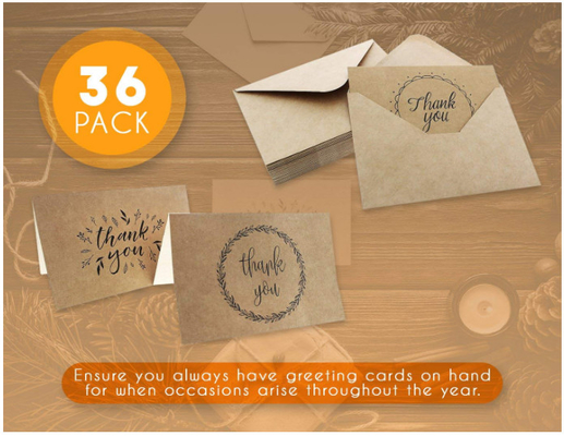 Handwritten Style Holiday Greeting Cards , Kraft Paper Thank You Greeting Cards