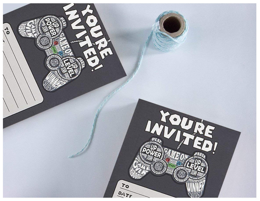 Video Game Theme Invitation Postcards Black Color Birthday Party Usage