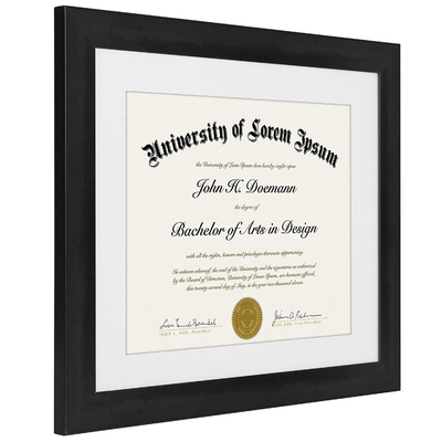 Black Certificate Document Frame , 11x14 Certificate Frame With Dispensable Mat