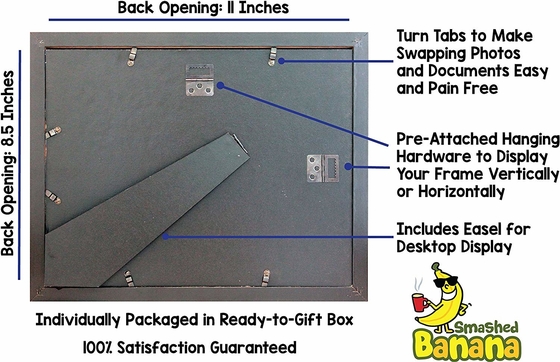 8.5x11 Black Certificate Document Frame Hanging And Desktop Hardware Attached