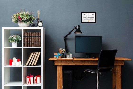 8.5x11 Black Certificate Document Frame Hanging And Desktop Hardware Attached