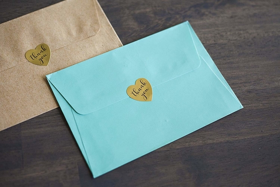 Gold Heart Shape Non Adhesive Stickers , Thank You Foil Sticker Labels