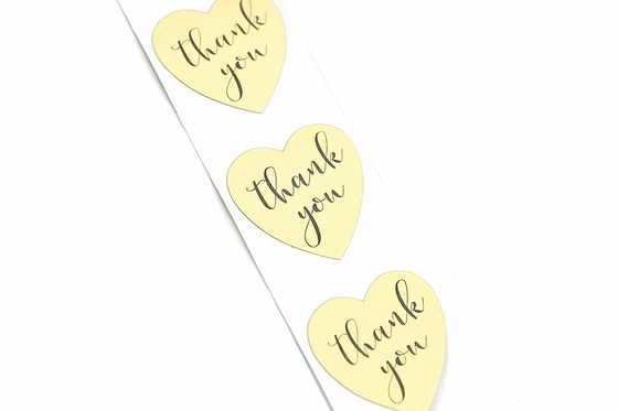 Gold Heart Shape Non Adhesive Stickers , Thank You Foil Sticker Labels