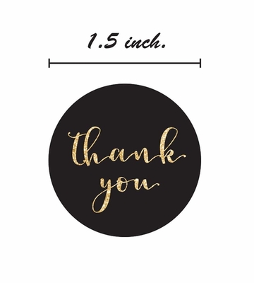 Faux Glitter Thank You Stickers 1.5 Inches Diameter Circle Labels