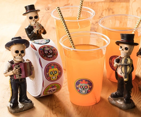 1000 Count Paper Label Tags , Kids Mexican Sugar Skull Self Adhesive Labels
