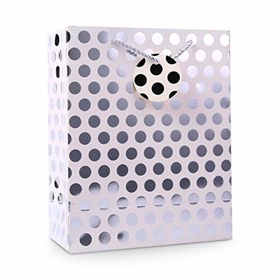 Premium Kraft Paper Gift Bags Gold / Sliver Metallic Polka Dots Pattern With Hang Tag