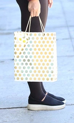 Premium Kraft Paper Gift Bags Gold / Sliver Metallic Polka Dots Pattern With Hang Tag