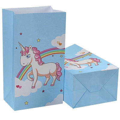 Blue Color 100gsm Craft Printed Paper Bags Unicorn Design CE / SGS Approval
