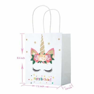 Unicorn Pattern Printed Paper Bags 120gsm Kraft Paper Made With Gold Glitter