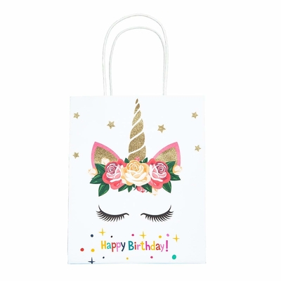 Unicorn Pattern Printed Paper Bags 120gsm Kraft Paper Made With Gold Glitter