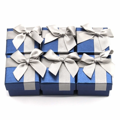 Square Shape Color Paper Box CE / SGS Certified With Blue Bowtie