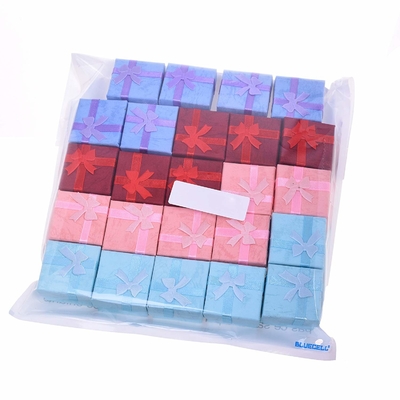 24pcs Assorted Color Paper Box Square Pattern For Ring / Earring / Jewelry