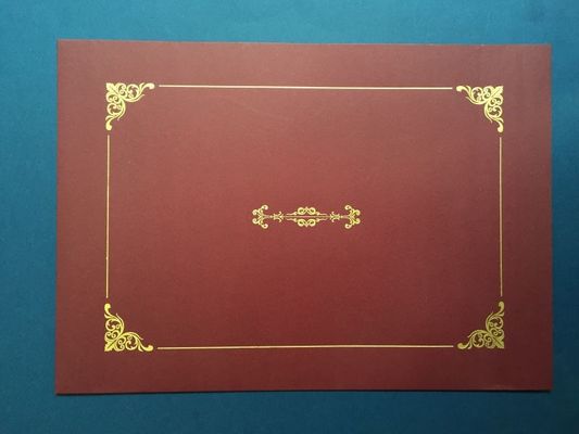 318x247mm Certificate Paper Holder Dark Red Color With Gold Foil