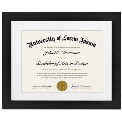 Black Certificate Document Frame , 11x14 Certificate Frame With Dispensable Mat